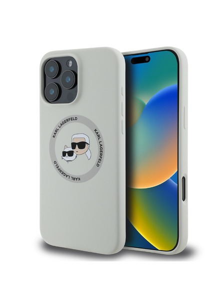 Karl Lagerfeld Karl Lagerfeld Liquid Silicone K&CH Heads MagSafe Zadní Kryt pro iPhone 16 Pro Beige