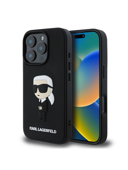 Karl Lagerfeld Karl Lagerfeld 3D Rubber Ikonik Zadní Kryt pro iPhone 16 Pro Black