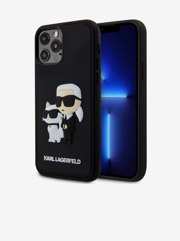 Karl Lagerfeld 3D Rubber Karl and Choupette Zadní Kryt pro iPhone 12/12 Pro Black Karl Lagerfeld