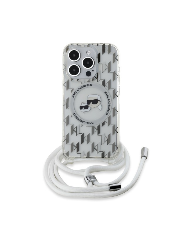 Karl Lagerfeld Karl Lagerfeld IML Monogram Crossbody K&CH Heads MagSafe Zadní Kryt pro iPhone 15 Pro Transparent