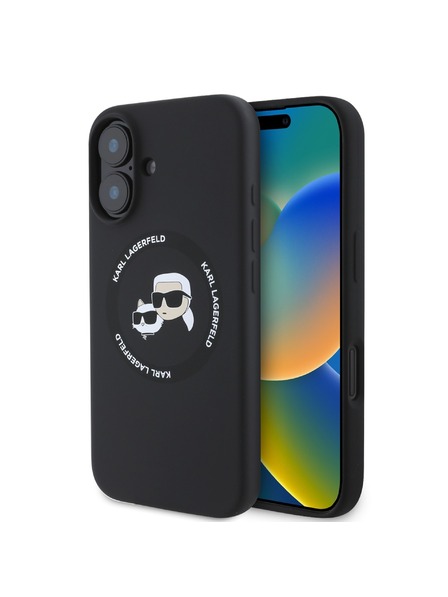 Karl Lagerfeld Karl Lagerfeld Liquid Silicone K&CH Heads MagSafe Zadní Kryt pro iPhone 16 Black