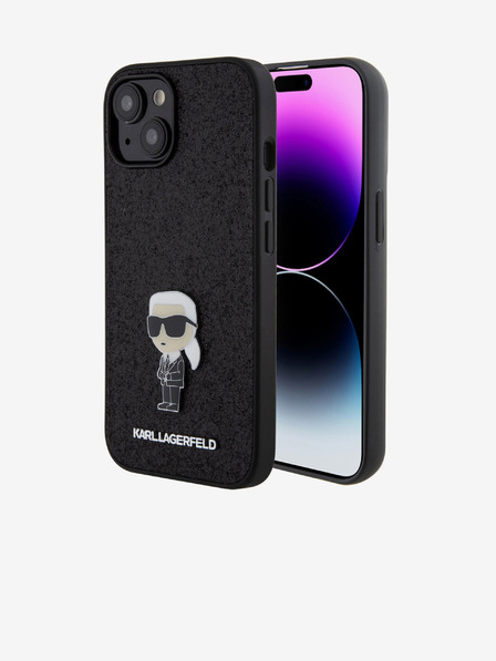 Karl Lagerfeld Karl Lagerfeld Fixed Glitter Metal Ikonik Zadní Kryt pro iPhone 15 Black