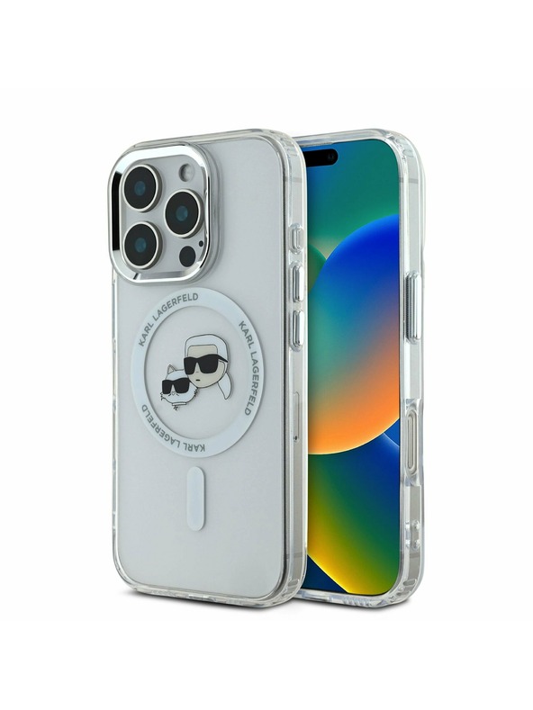 Karl Lagerfeld Karl Lagerfeld IML K&CH Heads Metal Frame MagSafe Zadní Kryt pro iPhone 16 Pro Transparent