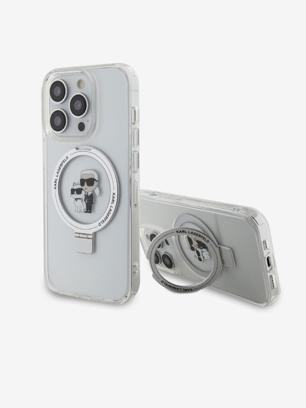 Karl Lagerfeld Karl Lagerfeld Ringstand Karl and Choupette MagSafe Zadní Kryt pro iPhone 15 Pro White