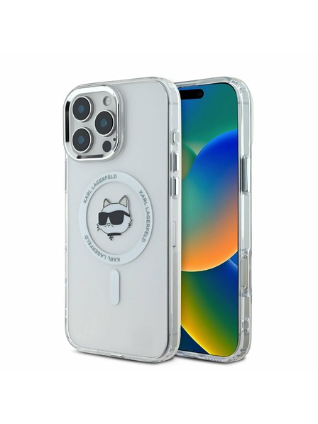 Karl Lagerfeld Karl Lagerfeld IML Choupette Head Metal Frame MagSafe Zadní Kryt pro iPhone 16 Pro Max Transparent