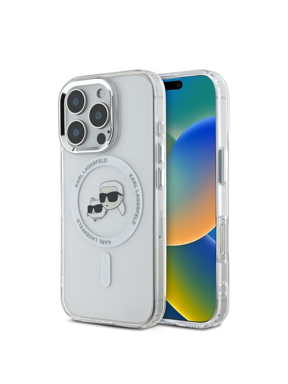 Karl Lagerfeld Karl Lagerfeld IML K&CH Heads Metal Frame MagSafe Zadní Kryt pro iPhone 16 Pro Max Transparent