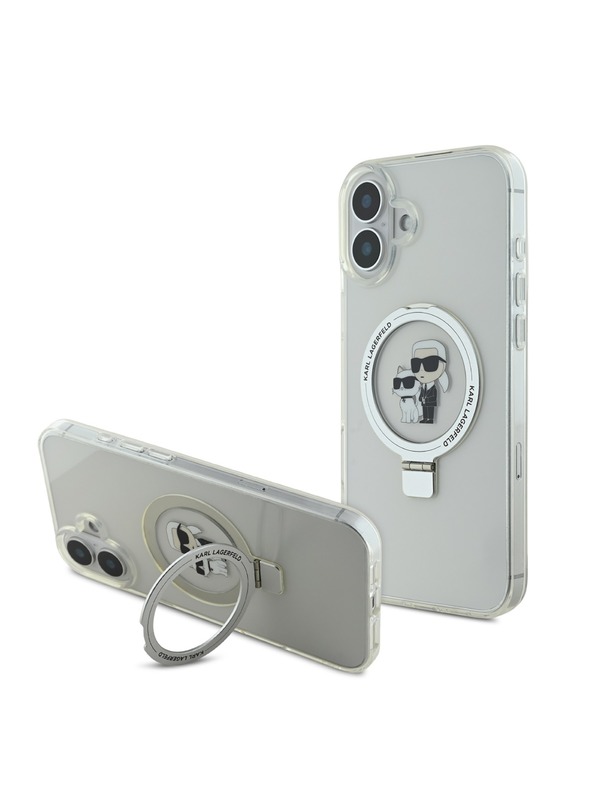 Karl Lagerfeld Karl Lagerfeld Ringstand Karl and Choupette MagSafe Zadní Kryt pro iPhone 16 Plus White