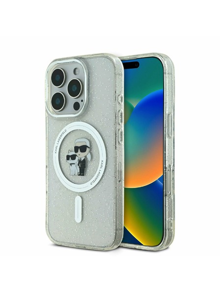 Karl Lagerfeld Karl Lagerfeld IML Glitter Karl and Choupette MagSafe Zadní Kryt pro iPhone 16 Pro Max Transparent