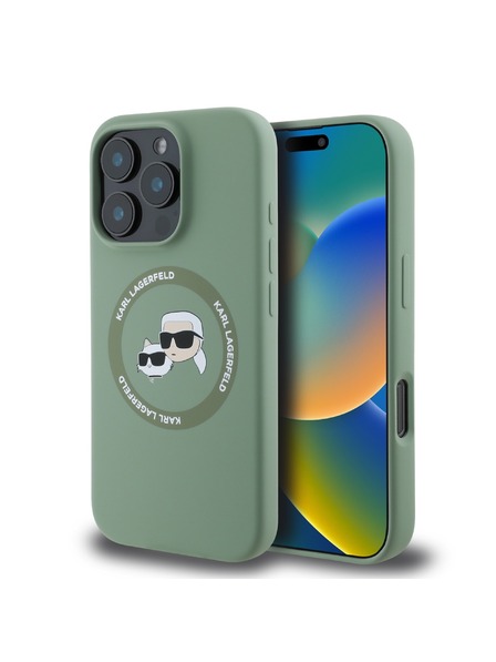 Karl Lagerfeld Karl Lagerfeld Liquid Silicone K&CH Heads MagSafe Zadní Kryt pro iPhone 16 Pro Kaki