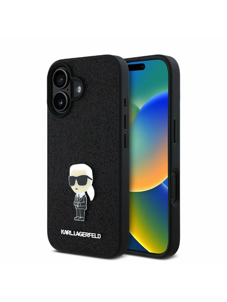 Karl Lagerfeld Karl Lagerfeld Fixed Glitter Metal Ikonik Zadní Kryt pro iPhone 16 Black