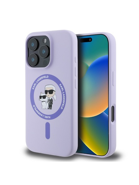 Karl Lagerfeld Karl Lagerfeld Liquid Silicone Karl and Choupette MagSafe Zadní Kryt pro iPhone 16 Pro Purple