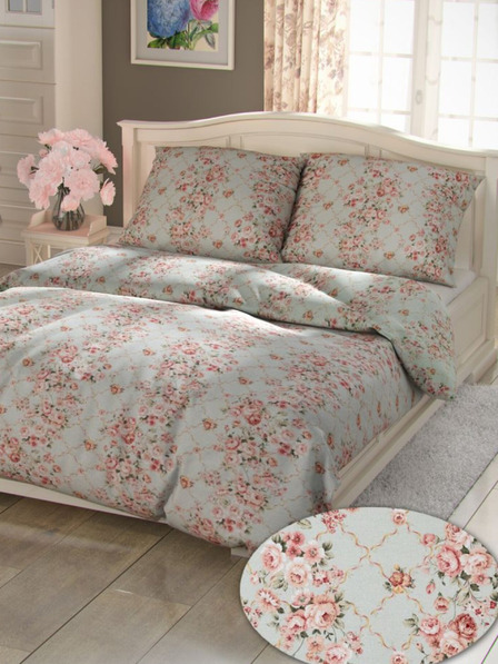 Kvalitex Francouzské prodloužené bavlněné povlečení Provence Collection 240x220, 70x90cm Rosálie zelená Kvalitex