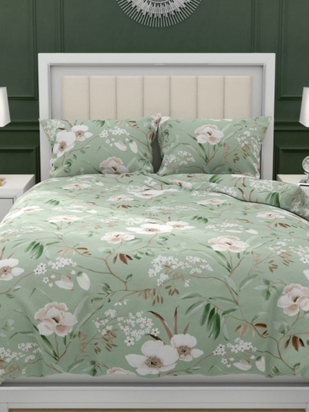 Kvalitex Francouzské bavlněné povlečení DELUX 200x200, 70x90cm MAGNÓLIE zelená