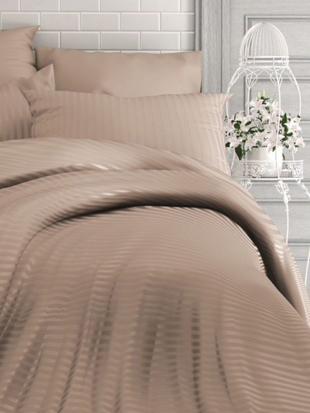 Kvalitex Francouzské saténové prodloužené povlečení s proužkem 1+2, 240x220, 70x90cm BÉŽOVÉ