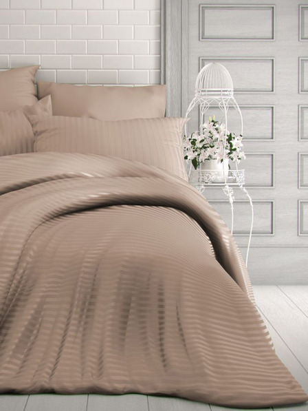 Kvalitex Francouzské saténové povlečení s proužkem 1+2, 200x200, 70x90cm béžové Kvalitex