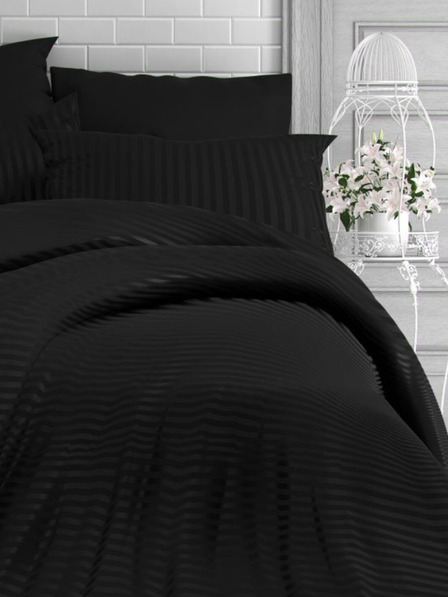 Kvalitex Francouzské saténové povlečení s proužkem 1+2, 220x200, 70x90cm černé Kvalitex