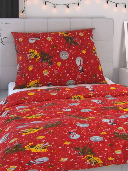Kvalitex Vánoční povlečení 140x200, 70x90cm SNĚHULÁCI červení
