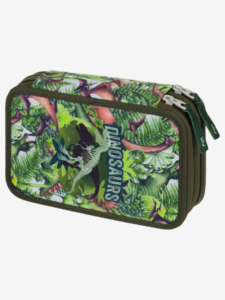 BAAGL  Zelený školní penál dvoupatrový Baagl Dinosaurs