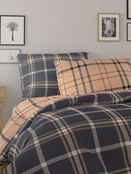 Kvalitex Francouzské bavlněné povlečení NORDIC COLLECTION 220x200, 70x90cm KÁRO tmavě hnědé