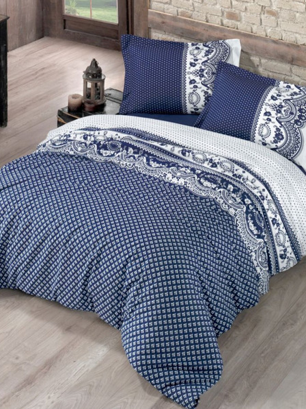 Kvalitex Prodloužené bavlněné povlečení Standard Canzone modré 140x220, 70x90cm Kvalitex