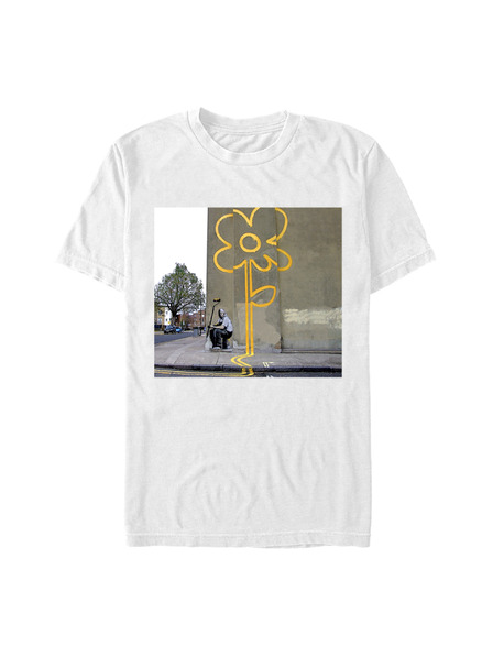 ZOOT.Fan Bílé tričko Banksy (Brandalised) Yellow Line Flower
