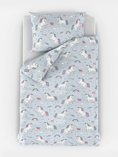 Kvalitex Bavlněné povlečení do dětské postýlky Unicorn šedý