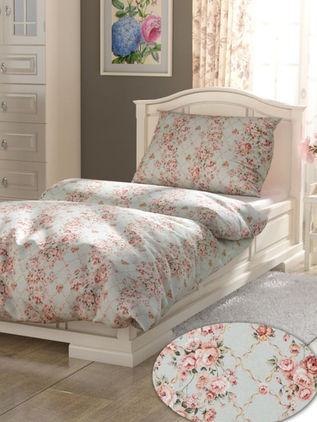 Kvalitex Prodloužené bavlněné povlečení Provence Collection 140x220, 70x90cm Rosálie zelená Kvalitex