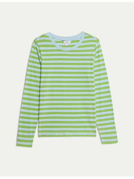 Marks & Spencer Pruhované tričko ke krku z čisté bavlny Marks & Spencer zelená