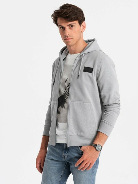 Ombre Clothing Pánská mikina na zip s kapucí a nášivkou - šedá V1 OM-SSZP-0140 Ombre Clothing