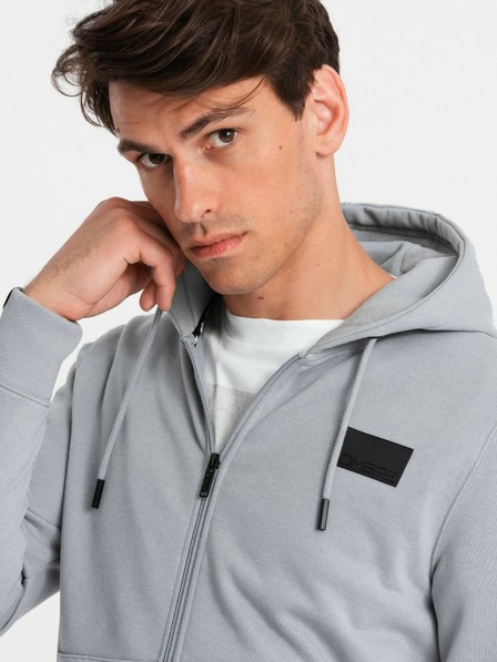 Ombre Clothing Pánská mikina na zip s kapucí a nášivkou - šedá V1 OM-SSZP-0140 Ombre Clothing