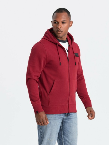 Ombre Clothing Pánská mikina s kapucí a nášivkou - červená V3 OM-SSZP-0140 Ombre Clothing