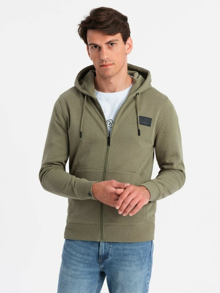 Ombre Clothing Pánská mikina s kapucí a nášivkou - olivová V4 OM-SSZP-0140 Ombre Clothing