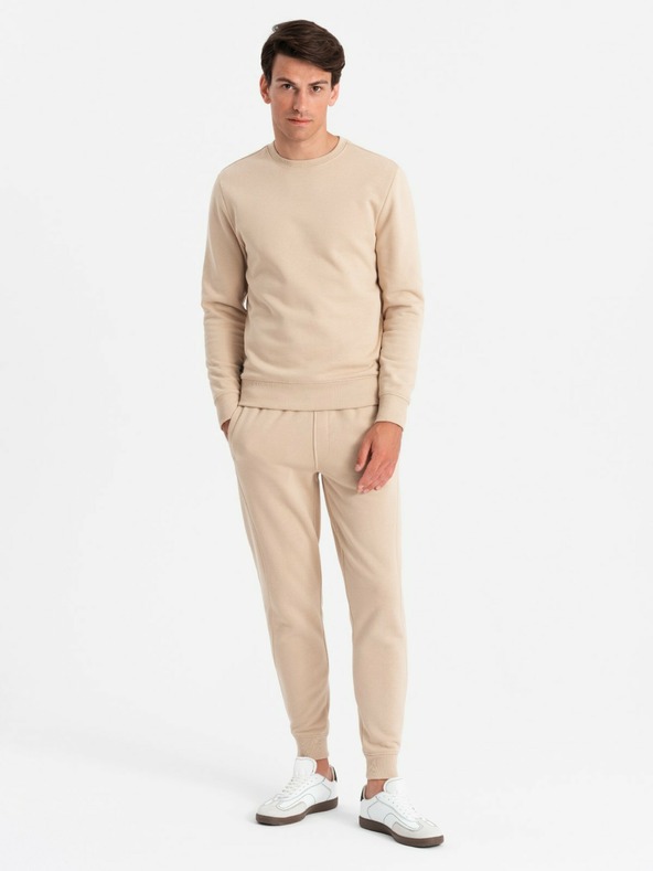 Ombre Clothing Pánská bavlněná mikina BASIC + tepláky béžová Ombre Clothing
