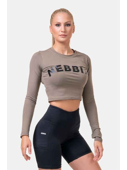 Nebbia Sporty HERO crop top s dlouhým rukávem 585 Mocha Nebbia