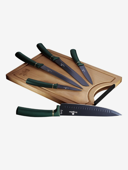 Berlingerhaus Sada pěti nožů s nepřilnavým povrchem + prkénko BERLINGERHAUS Emerald Collection