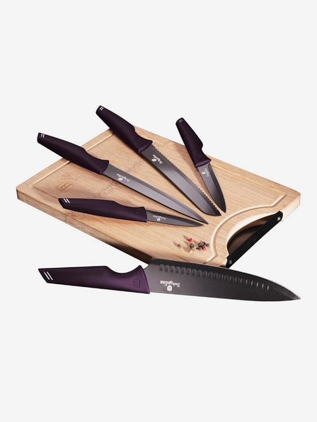 Berlingerhaus Sada nožů s nepřilnavým povrchem + prkénko BERLINGERHAUS  Purple Eclipse Collection (6 ks)