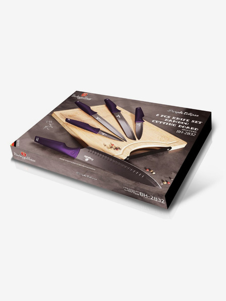 Berlingerhaus Sada nožů s nepřilnavým povrchem + prkénko BERLINGERHAUS  Purple Eclipse Collection (6 ks)