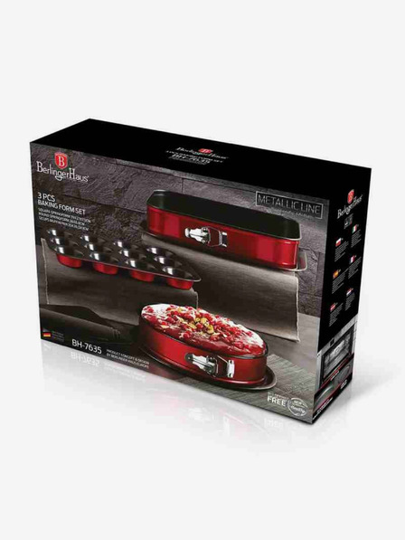 Berlingerhaus Sada pečicích forem s titanovým nepřilnavým povrchem 3 ks Metallic Line Burgundy Edition BERLINGERHAUS