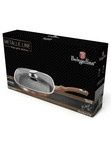Berlingerhaus Pánev grilovací s mramorovým povrchem a poklicí 28 cm Rosegold Metallic Line BERLINGERHAUS