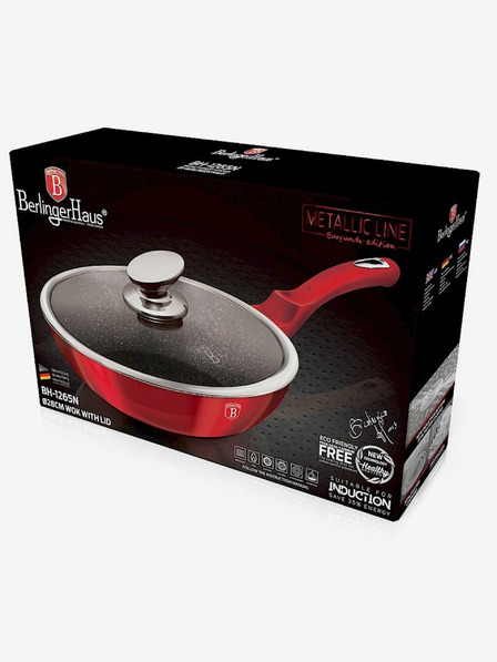Berlingerhaus Pánev WOK s poklicí s mramorovým povrchem 28 cm Burgundy Metallic Line BERLINGERHAUS