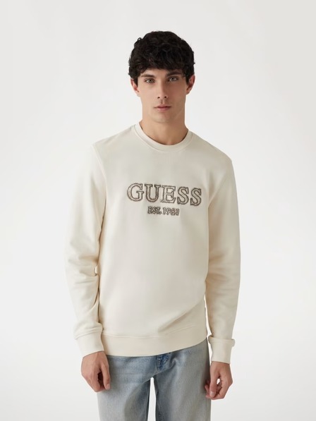Guess Jeans Pánská béžová mikina s vyšitým logem Guess jeans