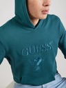 Guess Jeans Pánská petrolejová mikina s vyšitým logem a kapucí Guess jeans