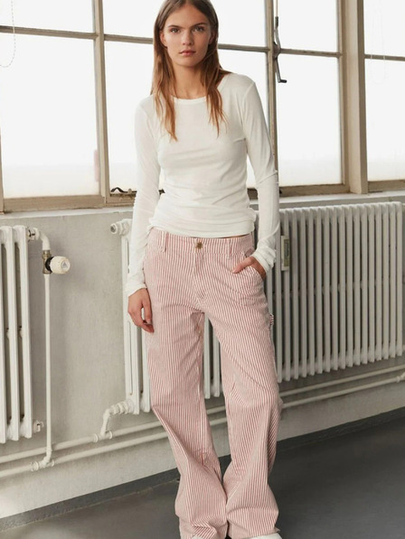Sofie Schnoor Bílo-červené dámské pruhované baggy kalhoty Sofie Schnoor