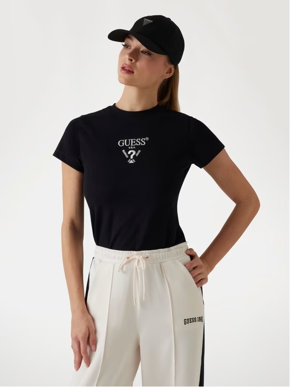 Guess Jeans Dámské černé triko s předním logem Guess jeans