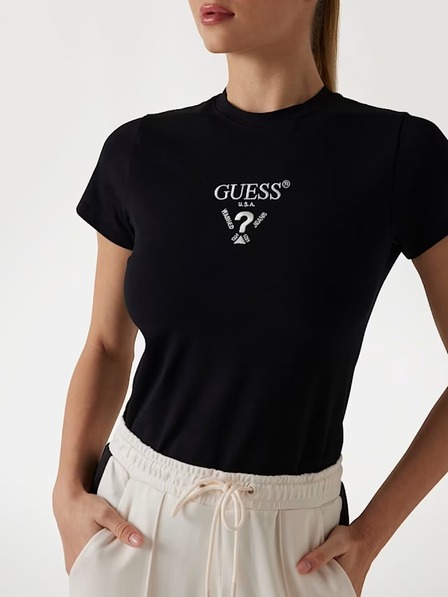 Guess Jeans Dámské černé triko s předním logem Guess jeans