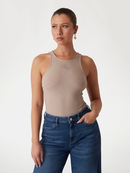 Guess Jeans Dámské světle hnědé tílko 4G logo Guess jeans