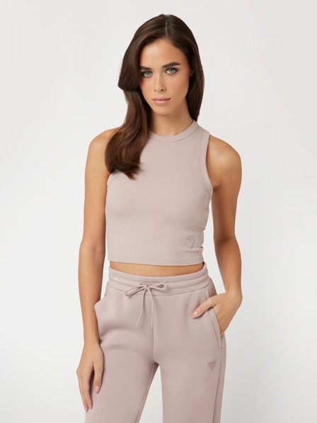 Guess Jeans Dámské růžové crop tílko z žebrovaného úpletu Guess jeans