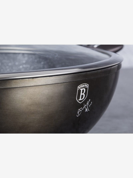 Berlingerhaus Wok pánev s poklicí s mramorovým povrchem 30 cm Shiny Black Edition BERLINGERHAUS