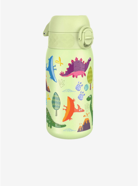ION8 Světle zelená vzorovaná nerezová lahev Ion8 Leak Proof Dinosaurs (400 ml)