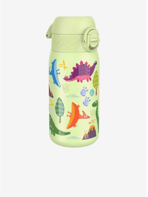 ION8 Světle zelená vzorovaná nerezová lahev Ion8 Leak Proof Dinosaurs (400 ml)